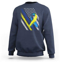 World Down Syndrome Day Sweatshirt Blue Yellow Ribbon American Flag T21 321