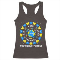World Down Syndrome Day Racerback Tank Top 321 Awareness Support Blue Yellow Ribbon Down Right Perfect