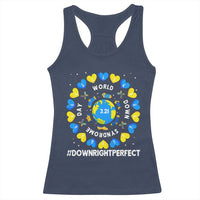 World Down Syndrome Day Racerback Tank Top 321 Awareness Support Blue Yellow Ribbon Down Right Perfect