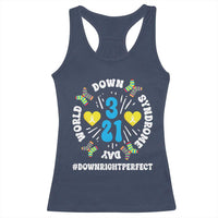 World Down Syndrome Day Racerback Tank Top 321 Awareness Support Blue Yellow Ribbon