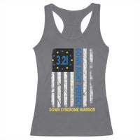 World Down Syndrome Day Racerback Tank Top Blue Yellow Ribbon American Flag 321