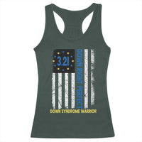 World Down Syndrome Day Racerback Tank Top Blue Yellow Ribbon American Flag 321