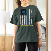World Down Syndrome Day T Shirt For Women Blue Yellow Ribbon American Flag 321