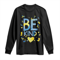 World Down Syndrome Day Long Sleeve Shirt Awareness Support Blue Yellow Ribbon Be Nice Kind