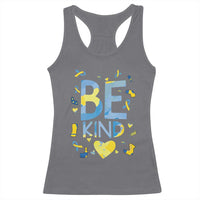 World Down Syndrome Day Racerback Tank Top Awareness Support Blue Yellow Ribbon Be Nice Kind