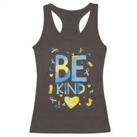 World Down Syndrome Day Racerback Tank Top Awareness Support Blue Yellow Ribbon Be Nice Kind