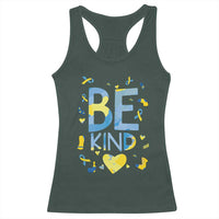World Down Syndrome Day Racerback Tank Top Awareness Support Blue Yellow Ribbon Be Nice Kind