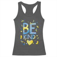 World Down Syndrome Day Racerback Tank Top Awareness Support Blue Yellow Ribbon Be Nice Kind