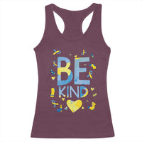 World Down Syndrome Day Racerback Tank Top Awareness Support Blue Yellow Ribbon Be Nice Kind