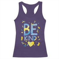 World Down Syndrome Day Racerback Tank Top Awareness Support Blue Yellow Ribbon Be Nice Kind