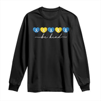 Down Syndrome Awareness Long Sleeve Shirt Blue Yellow Ribbon Be Kind