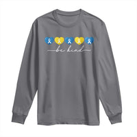 Down Syndrome Awareness Long Sleeve Shirt Blue Yellow Ribbon Be Kind