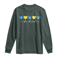 Down Syndrome Awareness Long Sleeve Shirt Blue Yellow Ribbon Be Kind