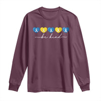 Down Syndrome Awareness Long Sleeve Shirt Blue Yellow Ribbon Be Kind