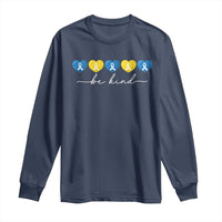 Down Syndrome Awareness Long Sleeve Shirt Blue Yellow Ribbon Be Kind