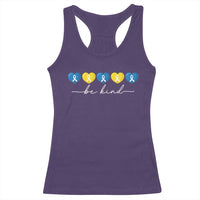 Down Syndrome Awareness Racerback Tank Top Blue Yellow Ribbon Be Kind