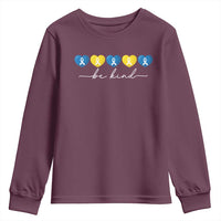 Down Syndrome Awareness Youth Sweatshirt Blue Yellow Ribbon Be Kind