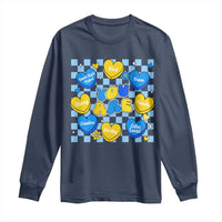 World Down Syndrome Day Long Sleeve Shirt Blue Yellow Ribbon Retro Heart Love