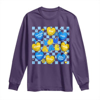 World Down Syndrome Day Long Sleeve Shirt Blue Yellow Ribbon Retro Heart Love