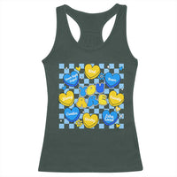 World Down Syndrome Day Racerback Tank Top Blue Yellow Ribbon Retro Heart Love