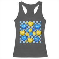World Down Syndrome Day Racerback Tank Top Blue Yellow Ribbon Retro Heart Love