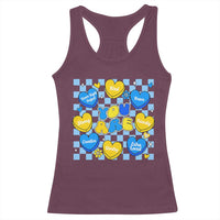 World Down Syndrome Day Racerback Tank Top Blue Yellow Ribbon Retro Heart Love