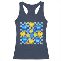 World Down Syndrome Day Racerback Tank Top Blue Yellow Ribbon Retro Heart Love