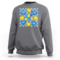 World Down Syndrome Day Sweatshirt Blue Yellow Ribbon Retro Heart Love