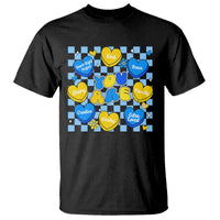 World Down Syndrome Day T Shirt Blue Yellow Ribbon Retro Heart Love