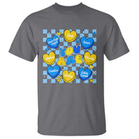 World Down Syndrome Day T Shirt Blue Yellow Ribbon Retro Heart Love