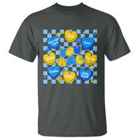 World Down Syndrome Day T Shirt Blue Yellow Ribbon Retro Heart Love