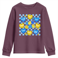 World Down Syndrome Day Youth Sweatshirt Blue Yellow Ribbon Retro Heart Love