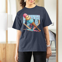 Baseball Ice Cream Dripping T Shirt For Women Baseball Bat Home Plate Drip