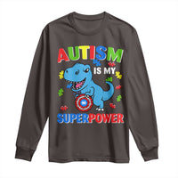 Autism Awareness Is My Superpower Long Sleeve Shirt Cute Dinosaur Dino Kids Boys