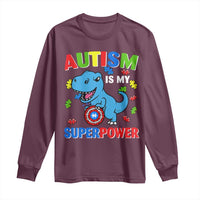 Autism Awareness Is My Superpower Long Sleeve Shirt Cute Dinosaur Dino Kids Boys