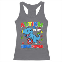 Autism Awareness Is My Superpower Racerback Tank Top Cute Dinosaur Dino Kids Boys
