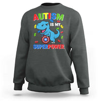 Autism Awareness Is My Superpower Sweatshirt Cute Dinosaur Dino Kids Boys