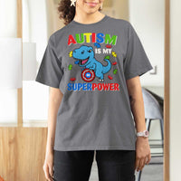 Autism Awareness Is My Superpower T Shirt For Women Cute Dinosaur Dino Kids Boys