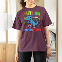 Autism Awareness Is My Superpower T Shirt For Women Cute Dinosaur Dino Kids Boys