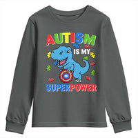 Autism Awareness Is My Superpower Youth Sweatshirt Cute Dinosaur Dino Kids Boys