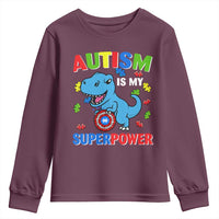 Autism Awareness Is My Superpower Youth Sweatshirt Cute Dinosaur Dino Kids Boys