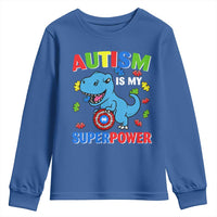 Autism Awareness Is My Superpower Youth Sweatshirt Cute Dinosaur Dino Kids Boys