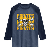 Retro Pirates Raglan Shirt Vintage Retro Skull Crossbones Baseball Fans