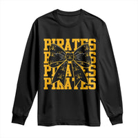Pirates Coquette Bow Long Sleeve Shirt Retro Sports Style Pirate Skull