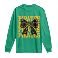 Pirates Coquette Bow Long Sleeve Shirt Retro Sports Style Pirate Skull