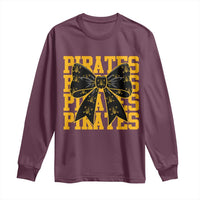 Pirates Coquette Bow Long Sleeve Shirt Retro Sports Style Pirate Skull