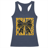 Pirates Coquette Bow Racerback Tank Top Retro Sports Style Pirate Skull