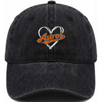 Vintage Astro Name Sports Style Washed Cotton Baseball Cap Varsity Script Vintage Baseball Heart Graphic