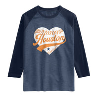 Houston Clutch City Raglan Shirt Baseball Heart Varsity Script Vintage Sports Fans