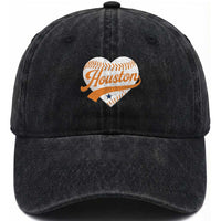 Houston Clutch City Washed Cotton Baseball Cap Baseball Heart Varsity Script Vintage Sports Fans